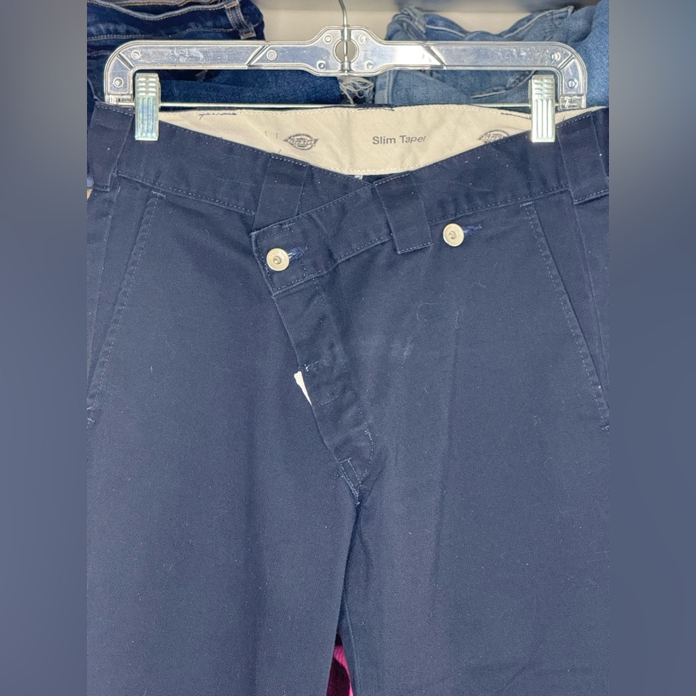 🖤 Reworked Dickies Slim Taper Pants – Crossover Waist, women’s size 30 W